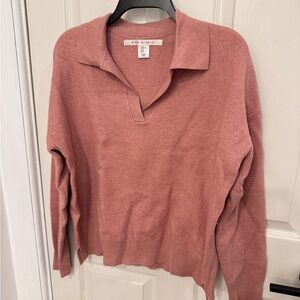 Dusty Rose Collared V-Neck Sweater